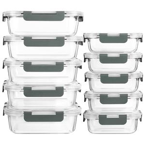 Customized 10-Pack High Borosilicate Glass <b>Square</b> Food Storage Container <b>Set</b> BPA Free Microwave Safe Airtight Lid Stackable - Product Image 1