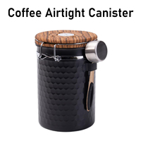 Boîte hermétique pour café noir 1800 ml en acier inoxydable avec indicateur de date, cuillère et couvercle à joint sous vide