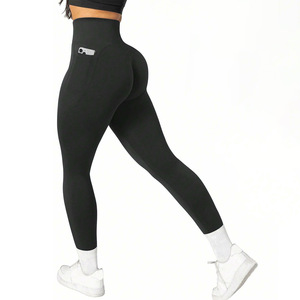 Leggings Sportivi Senza Cuciture Elasticizzati in Quattro Direzioni con Doppia Tasca, Vita Alta, <span class=keywords><strong>Taglie</strong></span> <span class=keywords><strong>Forti</strong></span>, Elastici, Aderenti, Tinta Unita, Pantaloni Yoga da <span class=keywords><strong>Donna</strong></span> - Product Image 4