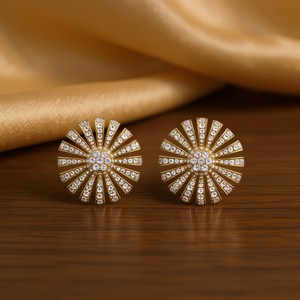 Orecchini a perno placcati oro con zirconi a forma di fiore per donna, gioielli da festa, design classico, montatura pavé, orecchini alla moda in lega - Product Image 2