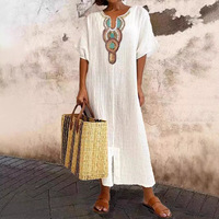 Nouvelle Robe Vintage Printemps Style Européen et Américain en Coton-Lin Brodé, Coupe Ample, Taille Large, Grand Stock Disponible, Tailles 8