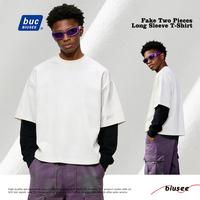 T-shirt Boxy Homme Unique à Manches Longues Personnalisé en Gros Nouveau 100% Coton avec Manches Superposées Faux Effet