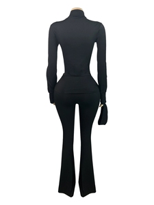 10434 New Fason Women's Zipper <b>Cardigan</b> Folding Waist Orn and Velvet Two Piece Set - Product Image 4