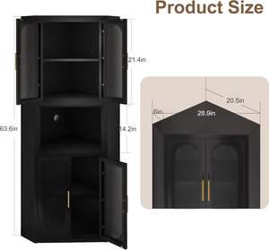 ארון איחסון ארון בגדים פינתי 64 "ארון חווה מתכת גבוהה עם דלתות זכוכית אקרילית ומדפים מתכווננים - Product Image 3