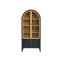 ART NEST Meuble de rangement moderne à 3 tiroirs en bois noir, design arqué, fait main, durable, avec porte en verre pour salon et maison