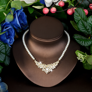 สีทอง4ชิ้นลูกบาศก์เซอร์โคเนียปูงานแต่งงานสร้อยคอไข่มุกสำหรับเจ้าสาวชุดต่างหูชุดเครื่องประดับเทศกาลสำหรับผู้หญิง S-445ของขวัญงานปาร์ตี้ - Product Image 5