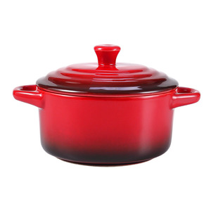 Tazón de Cerámica con Doble Asa y Tapa [Rojo Degradado], Tazón para Hornear Huevos, Tazón para Soufflé - Product Image 5
