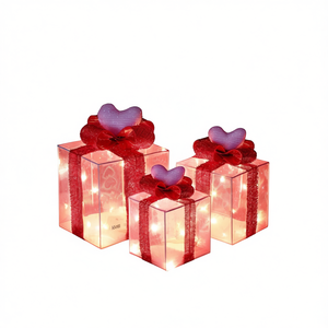 Juego de Cajas de Regalo Decorativas Preiluminadas, 3 Unidades, Funcionan con Pilas, Iluminación Interior para San Valentín, LED Blanco Cálido, Decoración Navideña de Plástico - Product Image 1