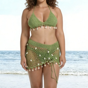 Ensemble bikini 3 pièces fait main au crochet pour femme : haut dos nu, <span class=keywords><strong>bas</strong></span> string et jupe coquillage – <span class=keywords><strong>Maillot</strong></span> <span class=keywords><strong>de</strong></span> <span class=keywords><strong>bain</strong></span> et tenue <span class=keywords><strong>de</strong></span> plage tendance - Product Image 2