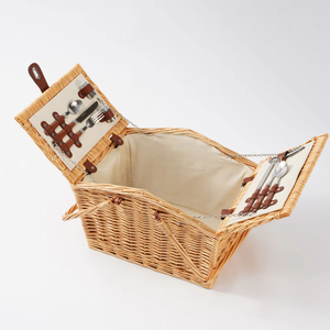 JY Deluxe grande <span class=keywords><strong>cestino</strong></span> da Picnic cesto <span class=keywords><strong>nero</strong></span> intrecciato in <span class=keywords><strong>vimini</strong></span> con Cooler forma rettangolare per 4-6 persone rettangolo - Product Image 6