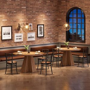 Tavolo da Pranzo Rotondo da 47 Pollici per 4 Persone, Base a Piedistallo, Stile Rustico, Colore Noce Marrone, per Sala da Pranzo e Soggiorno - Product Image 2