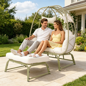 Modern PE Rattan <strong>Double</strong> Patio <strong>Egg</strong> <strong>Chair</strong> Ottoman Wicker Outdoor <strong>Cushion</strong> 2 Person Lounge <strong>Chair</strong> Footrest Balcony Garden Backyard - Product Image 5
