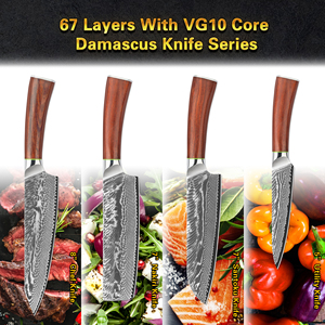 <span class=keywords><strong>Couteau</strong></span> de chef japonais Kiritsuke en acier Damas de 8 pouces <span class=keywords><strong>avec</strong></span> manche en bois de santal, 67 couches VG10 Gyuto, garantie à vie - Product Image 6