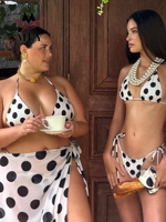 Ensemble de maillots de bain deux pièces à pois noirs et blancs, design personnalisé, vente en gros d'usine OEM, maillot de bain grande taille pour femmes