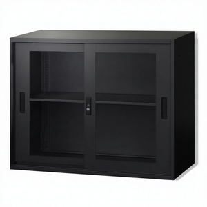 Librería de Acero de Aleación de 2 Niveles <span class=keywords><strong>con</strong></span> Puerta Corredera, Estantes Ajustables, Compatible <span class=keywords><strong>con</strong></span> A4, Color Negro - Product Image 1