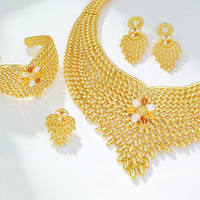 Parure de bijoux pour femme, design feuille classique, plaqué or Dubaï Nigéria, grand collier pour mariage et fête