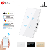 ZigBee interrupteur mural tactile intelligent 1/2/3/4 Gang fil neutre 100v 240v US/AU Alexa Google commutateurs à distance domotique intelligents