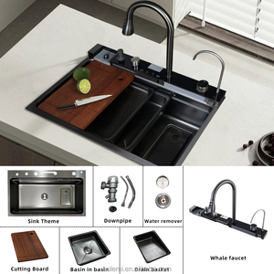 Wastafel Dapur OEM Besar Satu Slot dengan Layar Digital Model Air Terjun, Bahan Stainless Steel 304, Multifungsi Pintar dengan LED - Product Image 5