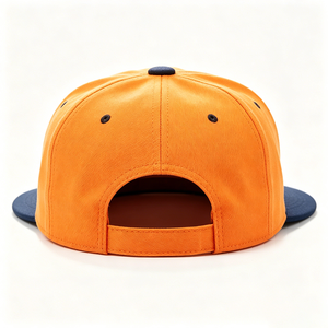 Gorra de Béisbol Hip Hop de 6 Paneles con Visera Plana, Logotipo Bordado en 3D en Dos Tonos Naranja y Azul Marino, 100% Lona de Algodón, Unisex, Cierre a Presión - Product Image 2