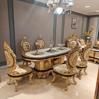 Französischer Antiker Massivholz-Esstisch und Stuhl-Set mit Blattgold-Luxus-Finish für Zuhause und Küche