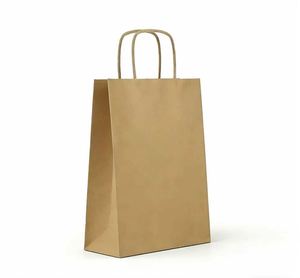 Sacs en papier kraft recyclables marron et blanc avec poignées, design simple, pour boutiques et promotions - Product Image 2