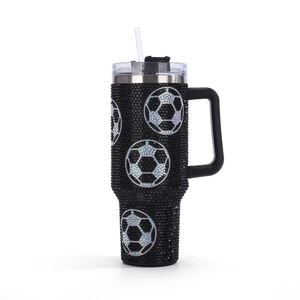 Customizable 40oz American Football Baseball Rhinestone Bling Crystal Travel Mug Tumbler With <b>Straw</b> and Handle - Product Image 3