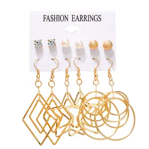 New Bohemian Fashion Jewelry 6 Pairs Earrings Set Tassel Long Layered Dangle Fringe Hoop Drop Stud Earring Set For Women