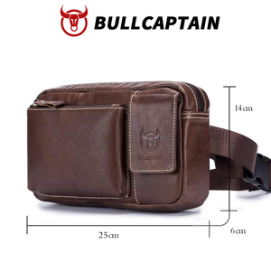 BULLCAPTAIN Men Genuine Cowhide Waist Bag Retro Crazy Horse Leather <b>Chest</b> Waist Bags Casual Messenger Shoulder BagFanny Pack - Product Image 6