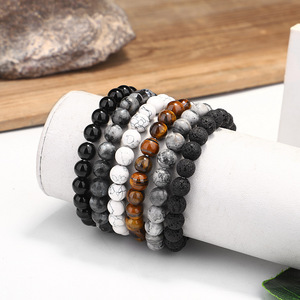 Bracciale Unisex Transfrontaliero con Perle <span class=keywords><strong>di</strong></span> <span class=keywords><strong>Occhio</strong></span> <span class=keywords><strong>di</strong></span> <span class=keywords><strong>Tigre</strong></span>, <span class=keywords><strong>Pietra</strong></span> Vulcanica, Ematite e <span class=keywords><strong>Pietra</strong></span> Mappa, Perle da 8mm, Elastico - Prodotto a Jinhua - Product Image 3