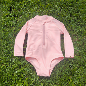 Manufacturer of beach print zipper <b>long</b>-<b>sleeved</b> sun protection girls' <b>swimsuits</b> custom recycled nylon kid swimwear - Product Image 3