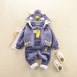 Conjunto de ropa de algodón y terciopelo para niños y niñas, traje de tres piezas de 1 año - Product Image 5