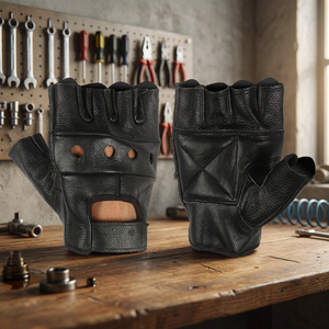 Full Black Breathable Fingerless Cycling Gloves for Offroad Motorcycle Use / Leather Gloves - Product Image 3