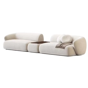 Juego Modular de Sofás Curvos Minimalistas de Lujo con Tela Bouclé, Mesa de Centro Integrada, para Interiores de Casa o Apartamento - Product Image 4
