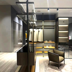 Tablero de Dubái, puerta de cristal de cuero automática de 18mm, armarios para caminar, ropa de <span class=keywords><strong>Metal</strong></span>, armario de tubo redondo colgante para mujer con Vestidor - Product Image 3