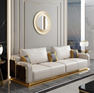 Sofá seccional dorado de cuero genuino, diseño italiano, esquina grande, sofá de <span class=keywords><strong>3</strong></span>, <span class=keywords><strong>2</strong></span>, 1 plazas, Villa, vestíbulo, juego de sofá con acabado de Piano - Product Image 4