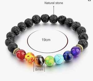 Pulsera Unisex de 7 Chakras con roca de lava y 7 piedras preciosas naturales pulidas, pulsera curativa de imitación antigua hecha a mano, venta - Product Image 4