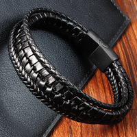 Noir argent plaqué cuir acier inoxydable hommes charme fermoir magnétique à la mode tressé bracelets mode cadeau accessoire