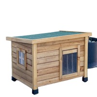 Maison pour chat d'extérieur en bois massif avec grand espace, pieds surélevés, porte avant et fenêtre latérale pour jardin, porche, patio et repos