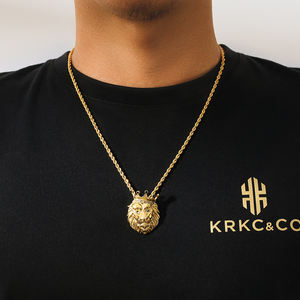 Collier pour homme KRKC Vintage Jewelry Kingdom, taille plus grande, plaqué or jaune véritable 18 carats, acier inoxydable brillant, pendentif <span class=keywords><strong>lion</strong></span> avec diamants CZ - Product Image 3