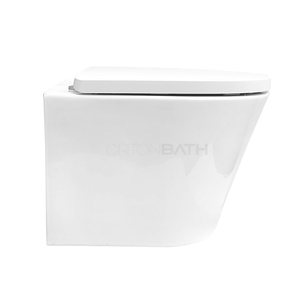 ORTONBATH Couvercle de toilette mural allongé moderne sans rebord avec double chasse et fermeture douce en céramique - Product Image 3