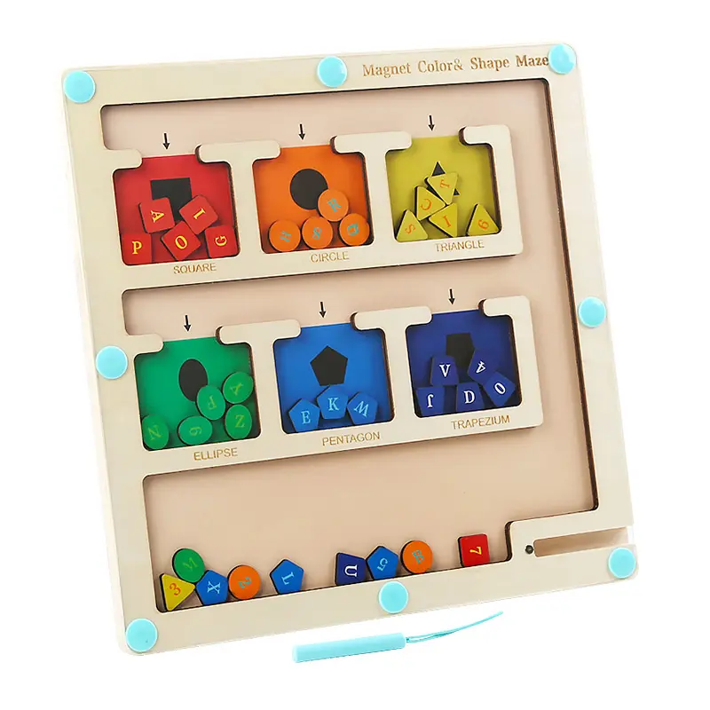 Montessori Holz magnetische Farbe und Anzahl Labyrinth pädagogische Alphabet Form Sortierung Magnet Board für Kinder