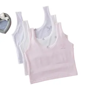 Sujetador deportivo de algodón suave con cuello en U para niños pequeños, tirantes de hombro anchos