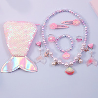 Ensemble de bijoux Princesse Sirène : Sac à paillettes, Collier, Bracelet, Boucles d'oreilles à clip, Bague, Pinces à cheveux – Coffret cadeau d'anniversaire pour filles, Vente en gros