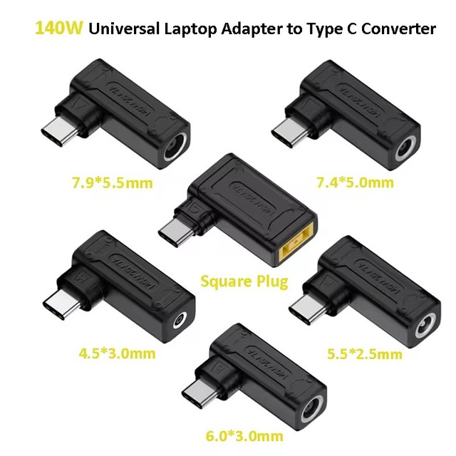140W USB Type C PD 5V 9V 20V Adapter Universal Laptop Adapter Connecter Dc Jack Usb C Laptop Charger for Dell Asus Hp Lenovo