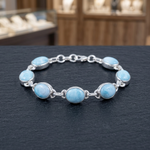 Bracelet chaîne en argent sterling 925 de luxe avec pierre précieuse naturelle Larimar pour un usage quotidien unisexe - Product Image 4
