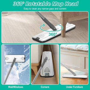2023 New Commercial Self-Dry Flat Wet Squeeze Mop Bucket Separate Dirt Water Wash Compartments Sliding Wringing PP+SS Material - Product Image 4