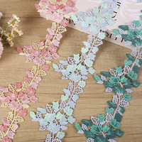 Bordure en dentelle guipure soluble dans l'eau, motif feuilles multicolores, appliqué brodé pour la décoration des manches et du col d'abaya et de kaftan