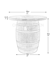 Table de terrasse extérieure pour restaurant et bar avec foyer au gaz intégré et pare-vent en verre trempé