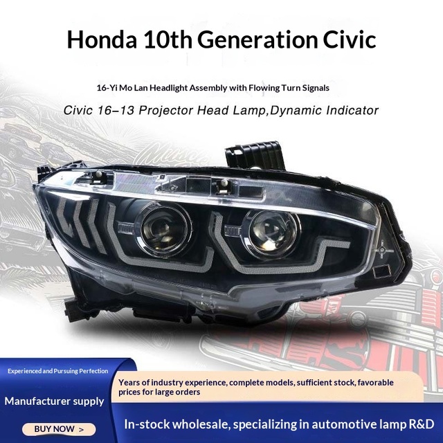 Modified Headlight Assembly LED DRL Sequential Turn Signal Bi-Xenon Projector Lamp 6000K Red Angel Eyes for 10th Gen