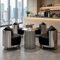 Canapé-lit rond moderne en acier inoxydable pour restaurant, salon, revêtement en cuir PU noir pour hôtel, café, hall d'accueil, réception